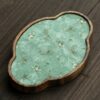 Embroidered Inlay Walnut Wood Begonia Shape Tea Boat (7) Embroidered Inlay Walnut Wood Begonia Shape Tea Boat