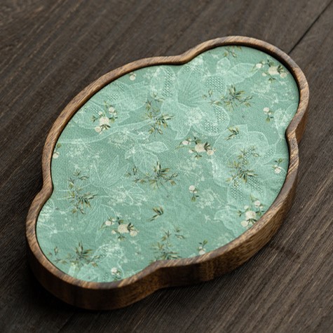 Embroidered Inlay Walnut Wood Begonia Shape Tea Boat (7) Embroidered Inlay Walnut Wood Begonia Shape Tea Boat