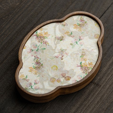 Embroidered Inlay Walnut Wood Begonia Shape Tea Boat (8) Embroidered Inlay Walnut Wood Begonia Shape Tea Boat