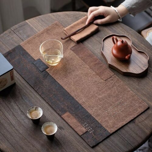 Vintage Style Spliced Design Xiangyunsha Silk Zen Tea Mat
