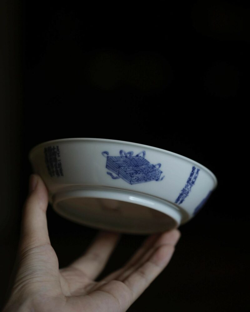 Hand-painted Qinghua Ceramic Poem Tea Boat (1) Hand-painted Qinghua Ceramic Poem Tea Boat