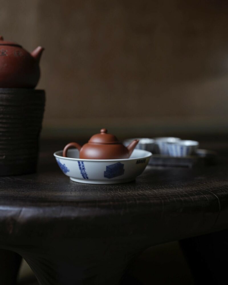 Hand-painted Qinghua Ceramic Poem Tea Boat (2) Hand-painted Qinghua Ceramic Poem Tea Boat