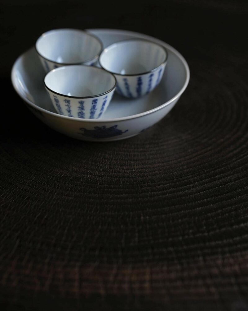 Hand-painted Qinghua Ceramic Poem Tea Boat (3) Hand-painted Qinghua Ceramic Poem Tea Boat
