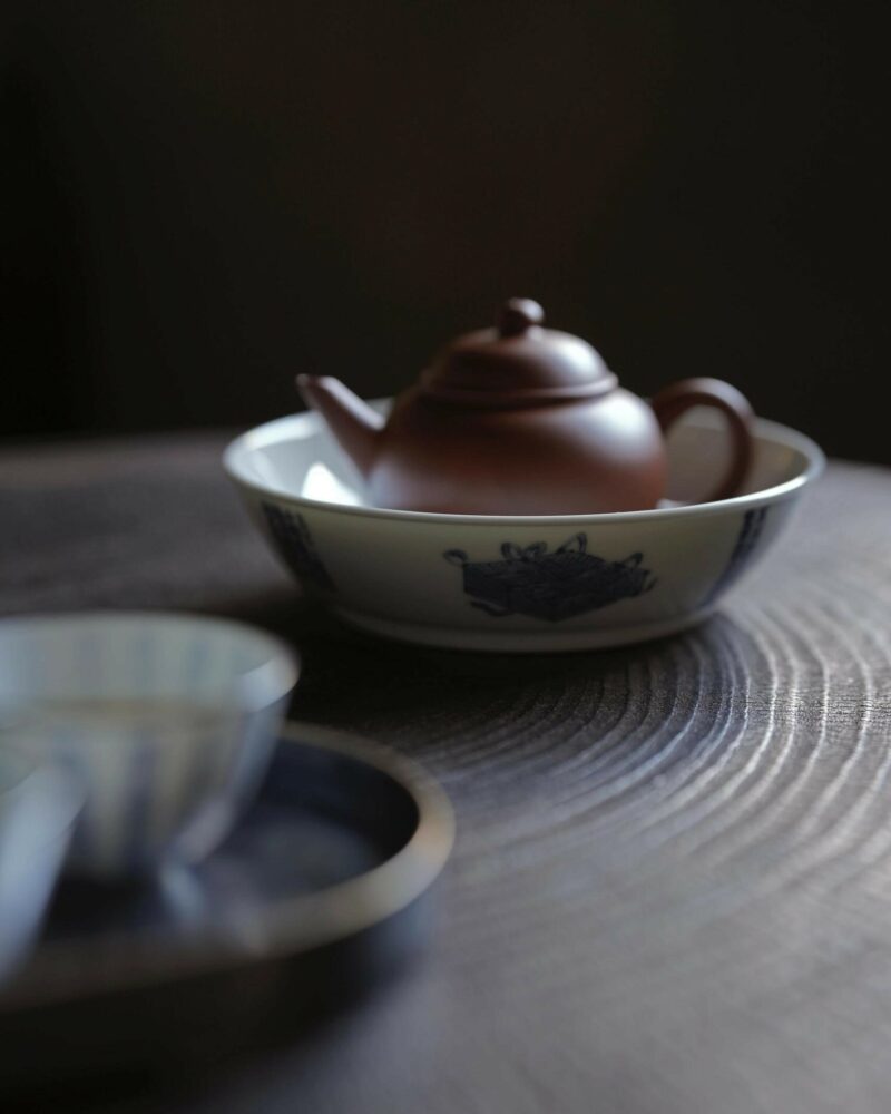 Hand-painted Qinghua Ceramic Poem Tea Boat (4) Hand-painted Qinghua Ceramic Poem Tea Boat