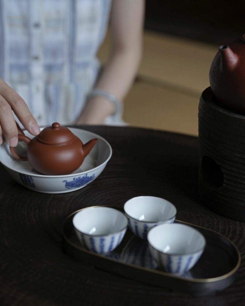 Hand-painted Qinghua Ceramic Poem Tea Boat (5) Hand-painted Qinghua Ceramic Poem Tea Boat