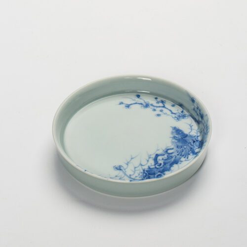 Ju Lan Studio Hand Paitned Qing Hua Tea Ware Series (7) Hand-painted Qinghua Ceramic Magpie On a Branch Tea Boat