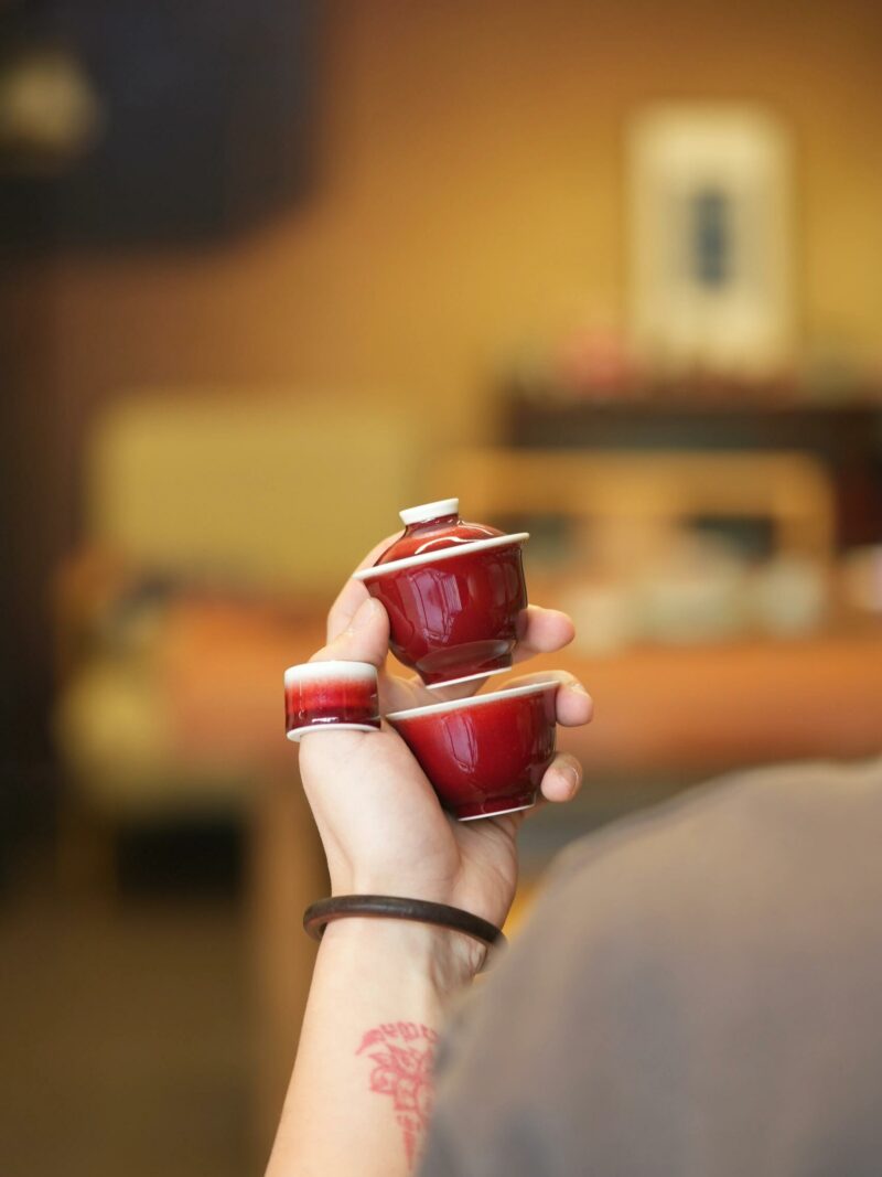 Handmade Ceramic Lang Hong 50ml Mini Gaiwan Set