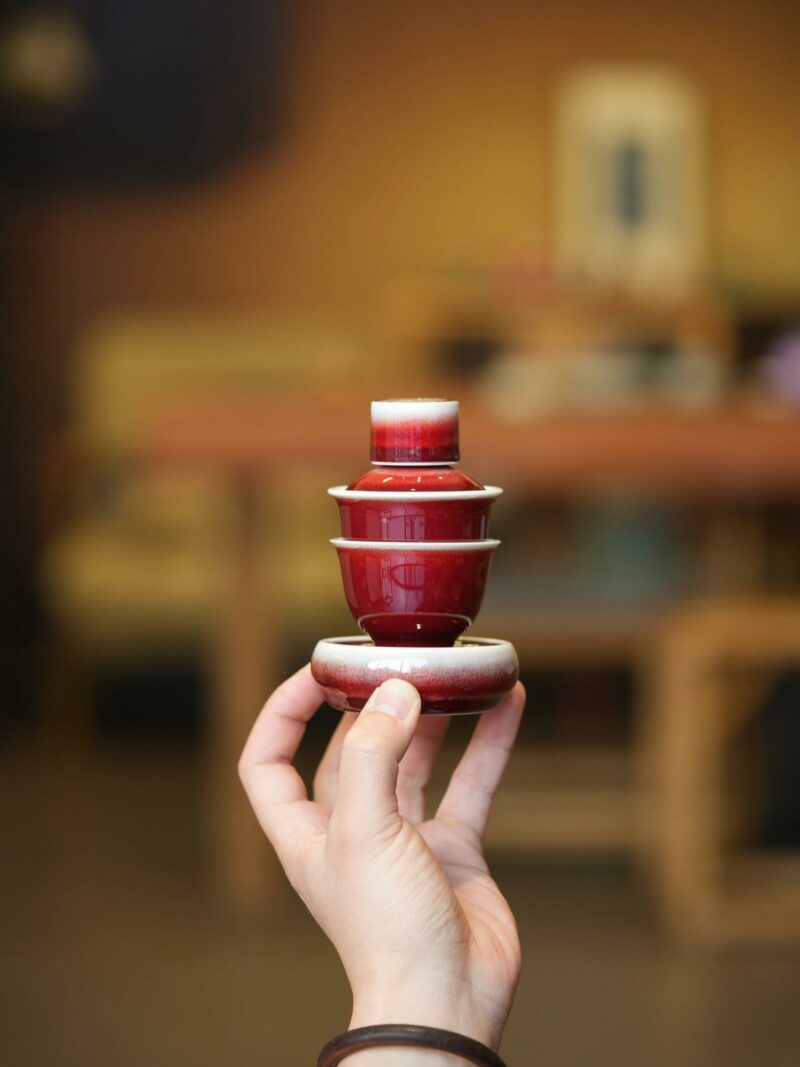 Handmade Ceramic Lang Hong 50ml Mini Gaiwan Set