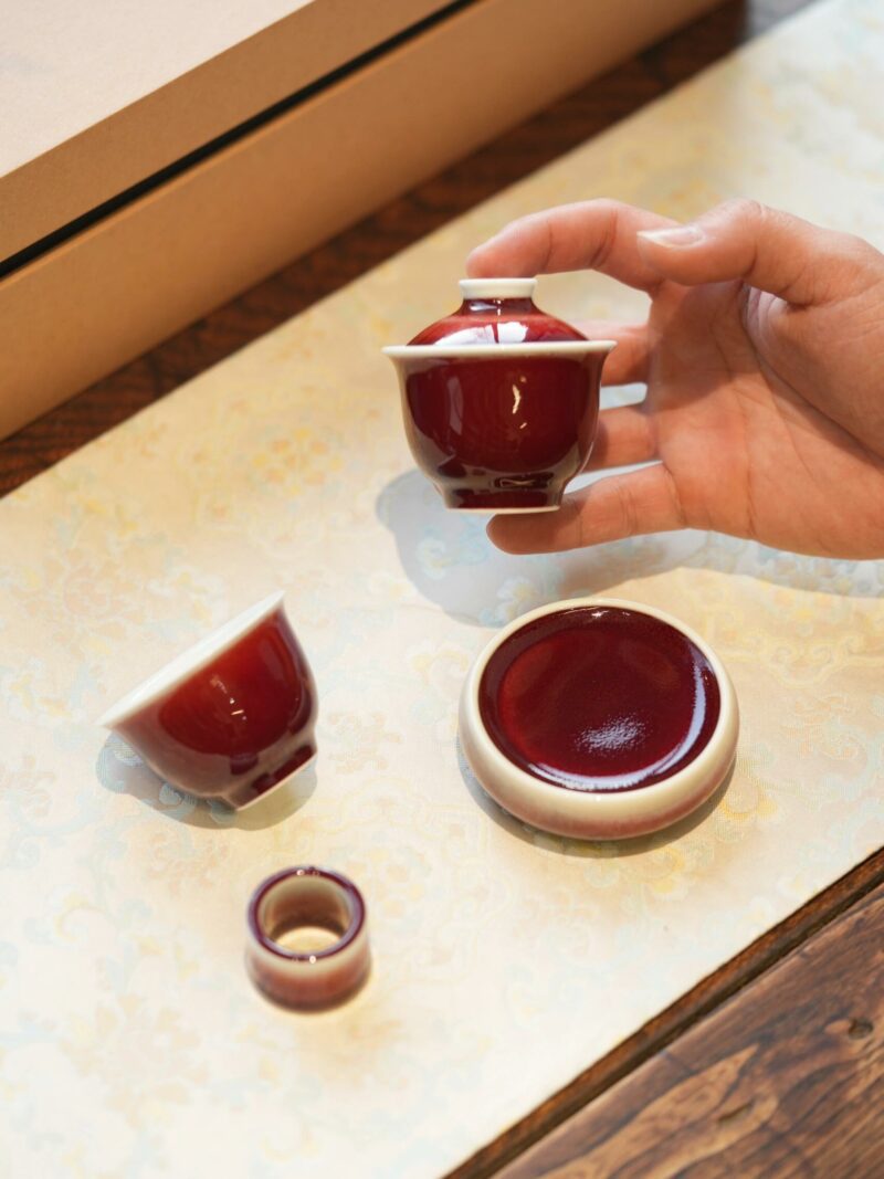 Handmade Ceramic Lang Hong 50ml Mini Gaiwan Set