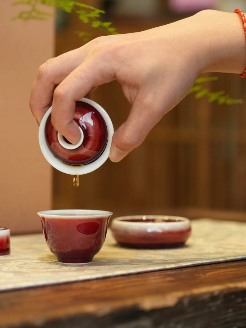 Handmade Ceramic Lang Hong 50ml Mini Gaiwan Set