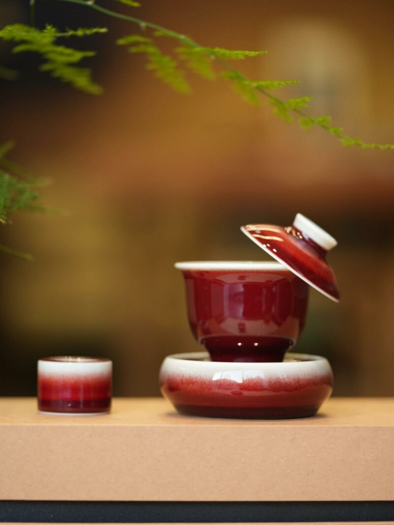 Handmade Ceramic Lang Hong 50ml Mini Gaiwan Set