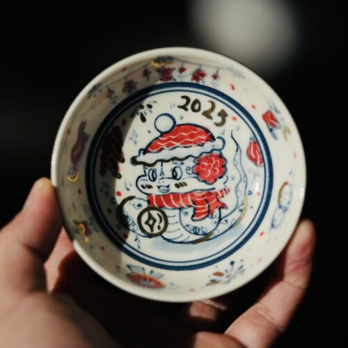Handmade Hand-painted Ceramic Baby Snake 90ml Puerh Tea Cup CNY Version