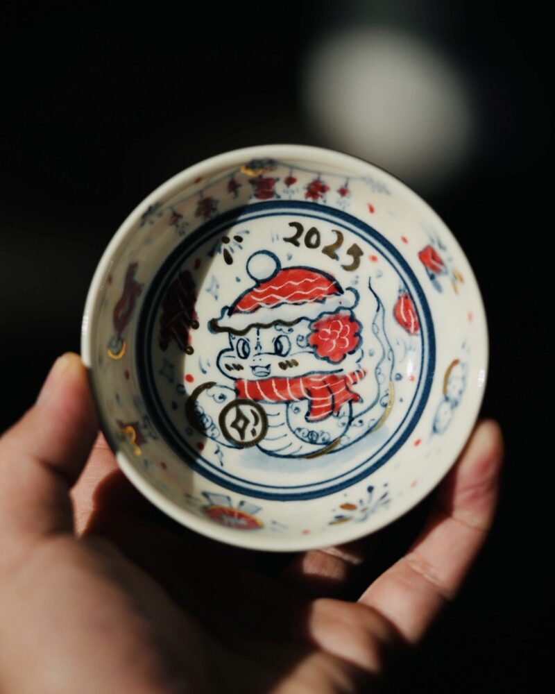 Handmade Hand-painted Ceramic Baby Snake 90ml Puerh Tea Cup CNY Version (1) Handmade Hand-painted Ceramic Baby Snake 90ml Puerh Tea Cup CNY Version