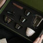 Handmade Hand-painted Ceramic Black Golden Calligraphy Gaiwan Chinese Tea Set