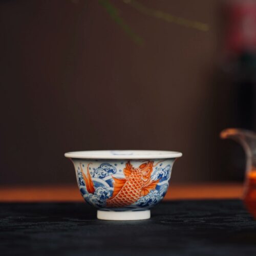 20250327_125413132_iOS Hand-painted Qinghua Ceramic Carp Sailing 80ml Host Tea Cup