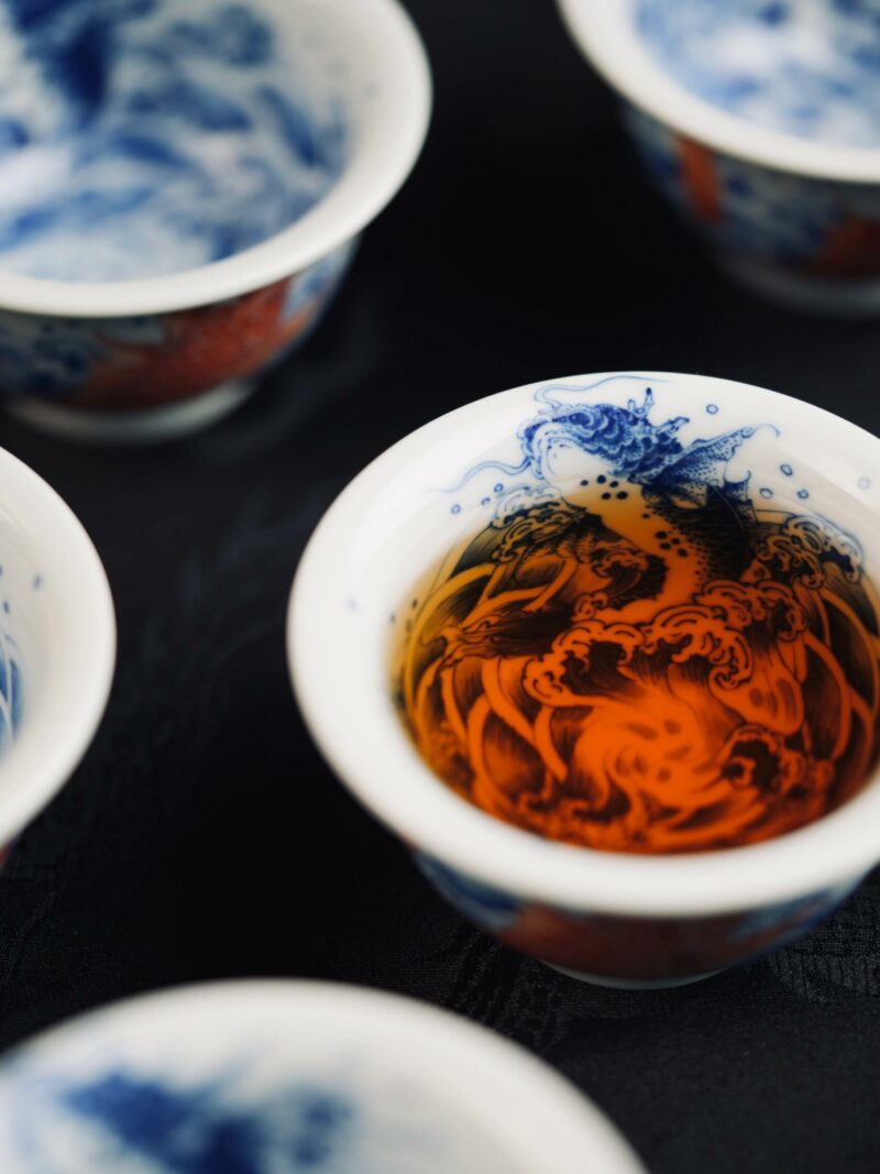 Hand-painted Qinghua Ceramic Carp Sailing 80ml Host Tea Cup