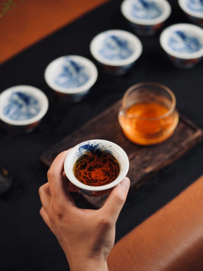 Hand-painted Qinghua Ceramic Carp Sailing 80ml Host Tea Cup