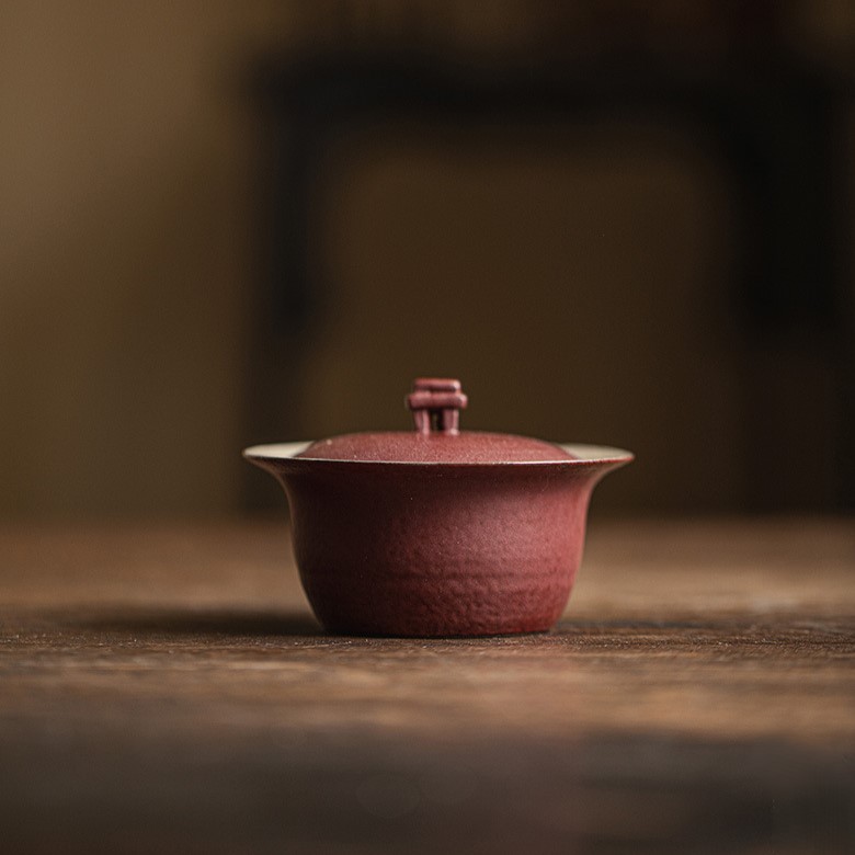 849 (35) Japanese Style Ceramic Red Stone Gate 100ml Gaiwan