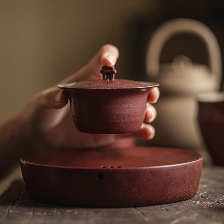 849 (38) Japanese Style Ceramic Red Stone Gate 100ml Gaiwan