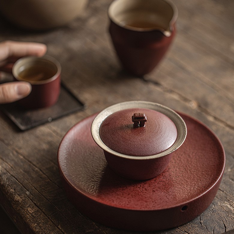 849 (42) Japanese Style Ceramic Red Stone Gate 100ml Gaiwan