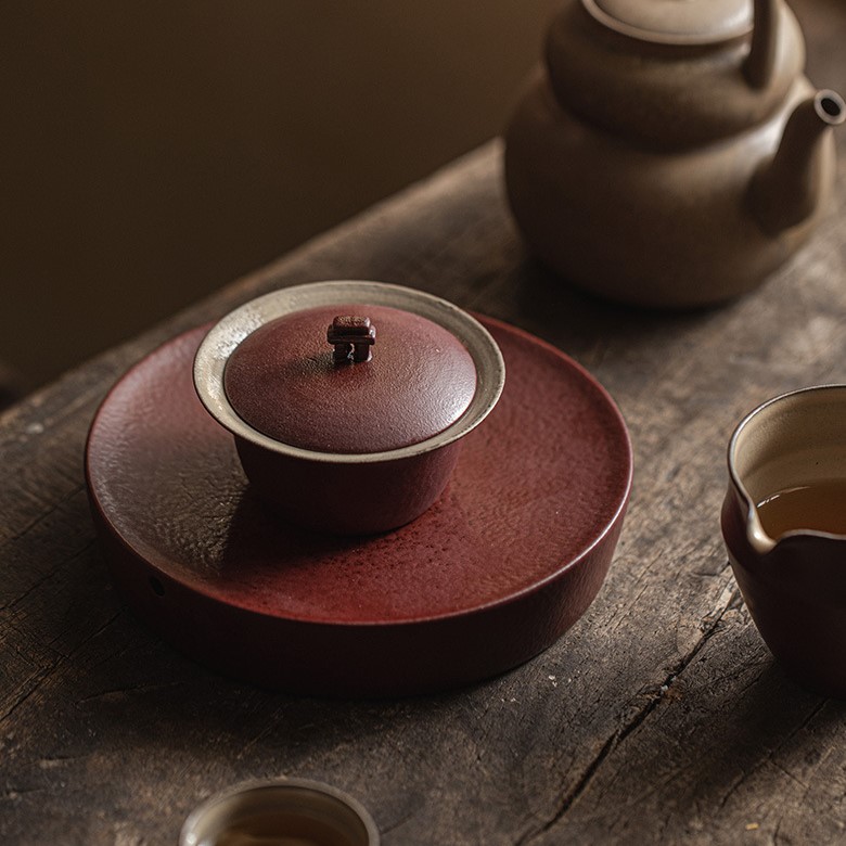 849 (43) Japanese Style Ceramic Red Stone Gate 100ml Gaiwan