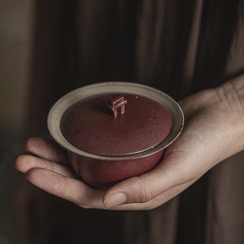 849 (44) Japanese Style Ceramic Red Stone Gate 100ml Gaiwan