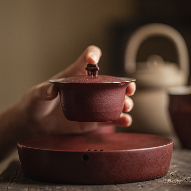 849 (45) Japanese Style Ceramic Red Stone Gate 100ml Gaiwan