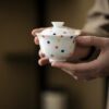 853 (1) Jade White Porcelain Polka Dot 120ml Gaiwan