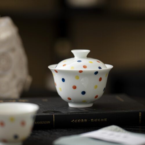 Jade White Porcelain Polka Dot 120ml Gaiwan