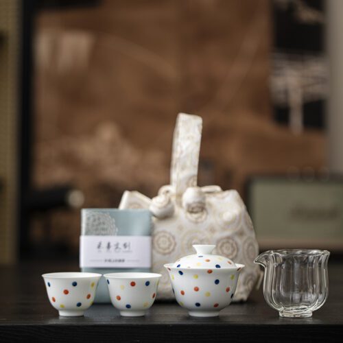 Jade White Porcelain Polka Dot Travel Tea Set