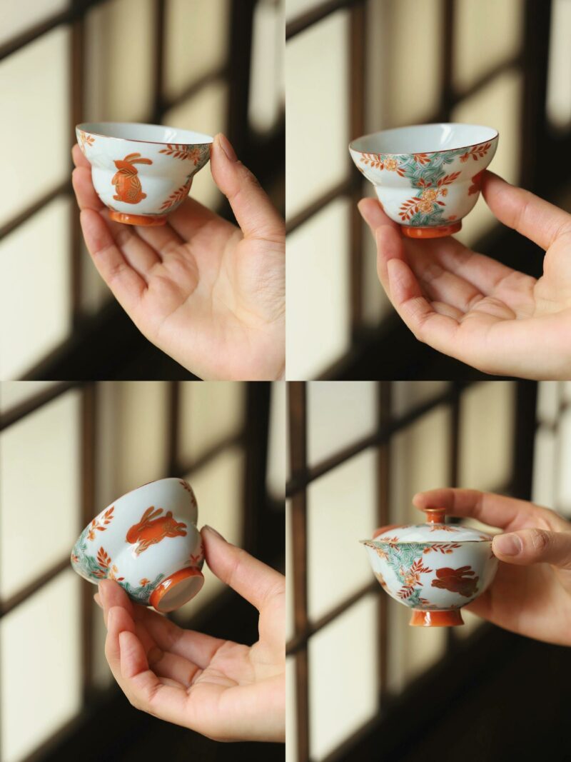 Handmade Hand-painted Ceramic Auspicious Bunny 120ml Gaiwan