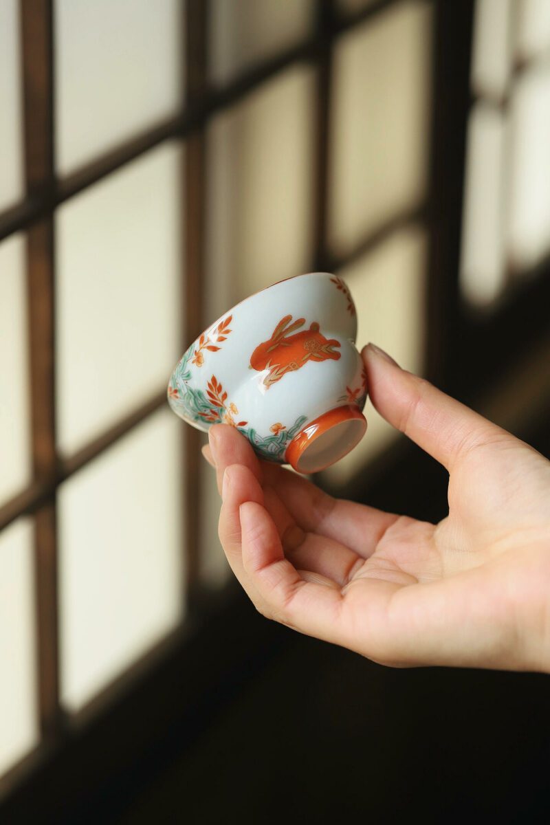 Handmade Hand-painted Ceramic Auspicious Bunny 120ml Gaiwan