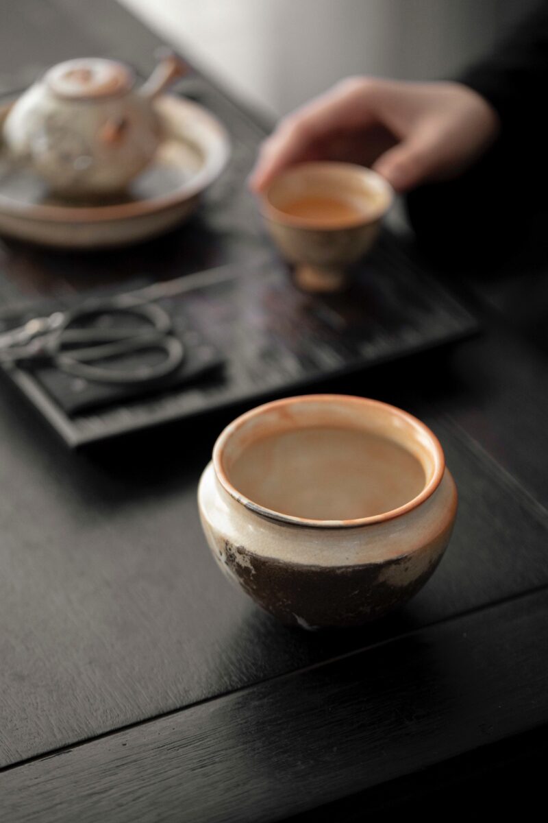 860 (2) Soda Fired Gradient Glaze Ceramic Crane 100ml Teapot