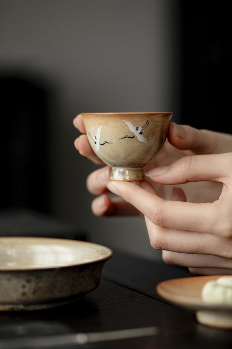 860 (3) Soda Fired Gradient Glaze Ceramic Crane 100ml Teapot