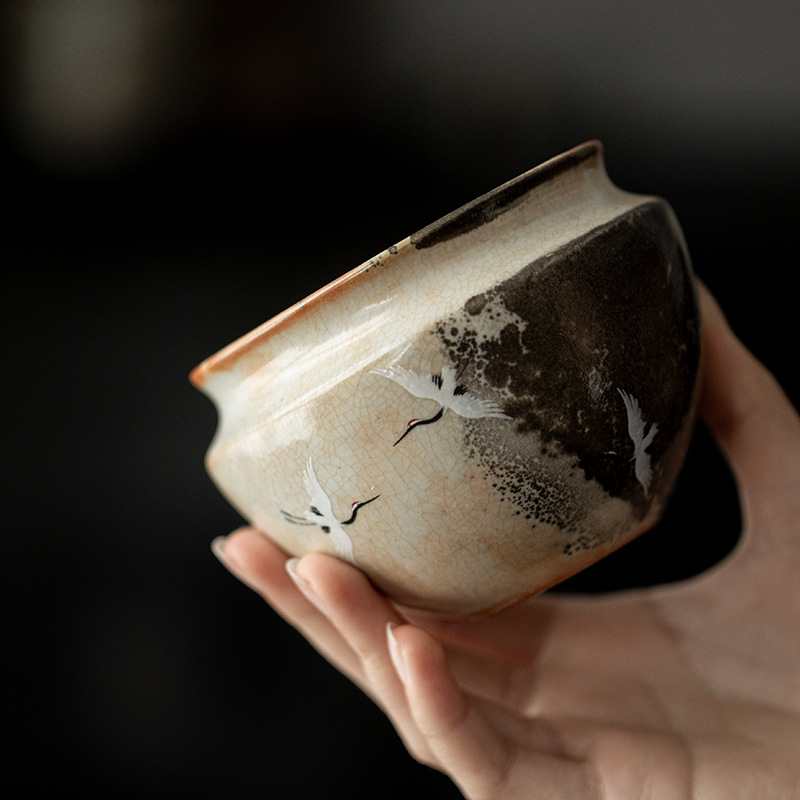 860 (3) Soda Fired Gradient Glaze Ceramic Crane 100ml Teapot