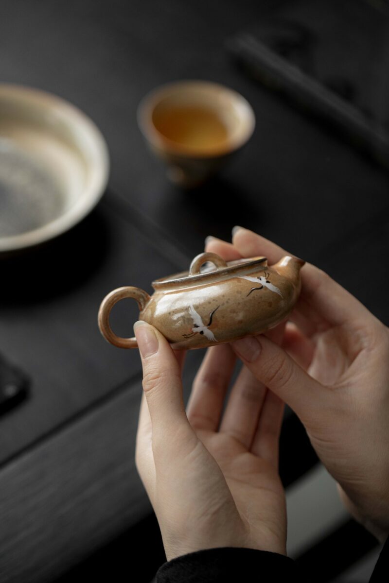 860 (5) Soda Fired Gradient Glaze Ceramic Crane 100ml Teapot