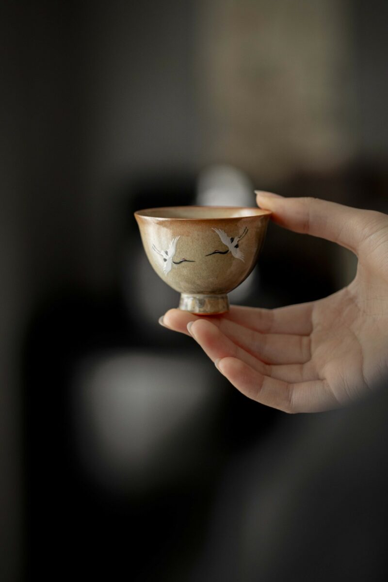 860 (5) Soda Fired Gradient Glaze Ceramic Crane 100ml Teapot