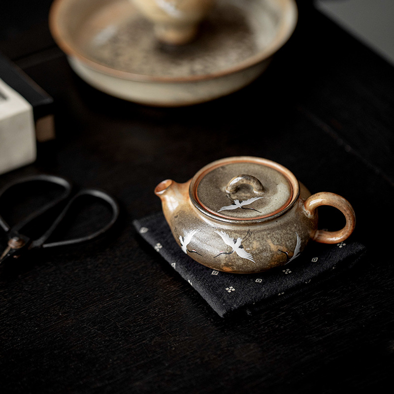 860 (6) Soda Fired Gradient Glaze Ceramic Crane 100ml Teapot