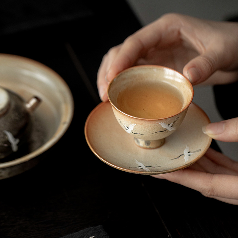 860 (6) Soda Fired Gradient Glaze Ceramic Crane 100ml Teapot
