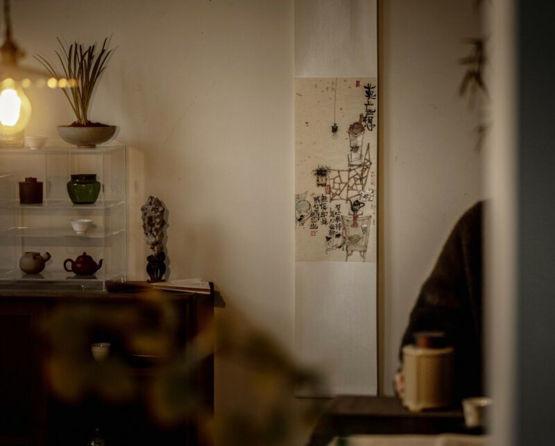 862 (2) Mindful Stillness Zen Ink Hanging Scroll – Scholar’s Painting for Tea Space