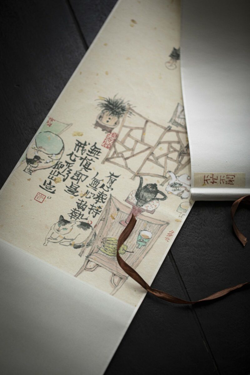 862 (3) Mindful Stillness Zen Ink Hanging Scroll – Scholar’s Painting for Tea Space