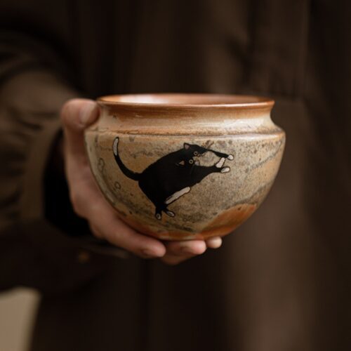 9 Soda Fired Gradient Glaze Ceramic Kitten 360ml Tea Basin
