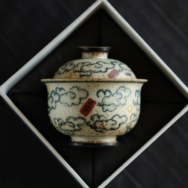 Hand-painted Vintage Style Ceramic Auspicious Cloud 100ml Gaiwan