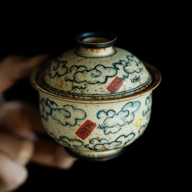 Hand-painted Vintage Style Ceramic Auspicious Cloud 100ml Gaiwan