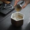 Wabisabi Style Ceramic Hexgonal Tea Basin With Tin Cover10 Wabisabi Style Ceramic Hexgonal Tea Basin With Tin Cover