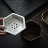 Wabisabi Style Ceramic Hexgonal Tea Basin With Tin Cover11 Wabisabi Style Ceramic Hexgonal Tea Basin With Tin Cover