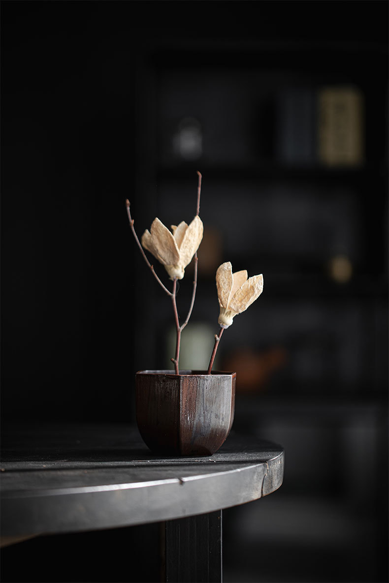 Wabisabi Style Ceramic Hexgonal Tea Basin With Tin Cover12 Wabisabi Style Ceramic Hexgonal Tea Basin With Tin Cover