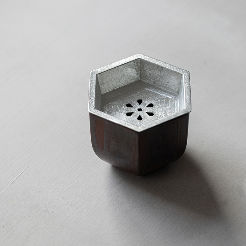 Wabisabi Style Ceramic Hexgonal Tea Basin With Tin Cover2 Wabisabi Style Ceramic Hexgonal Tea Basin With Tin Cover