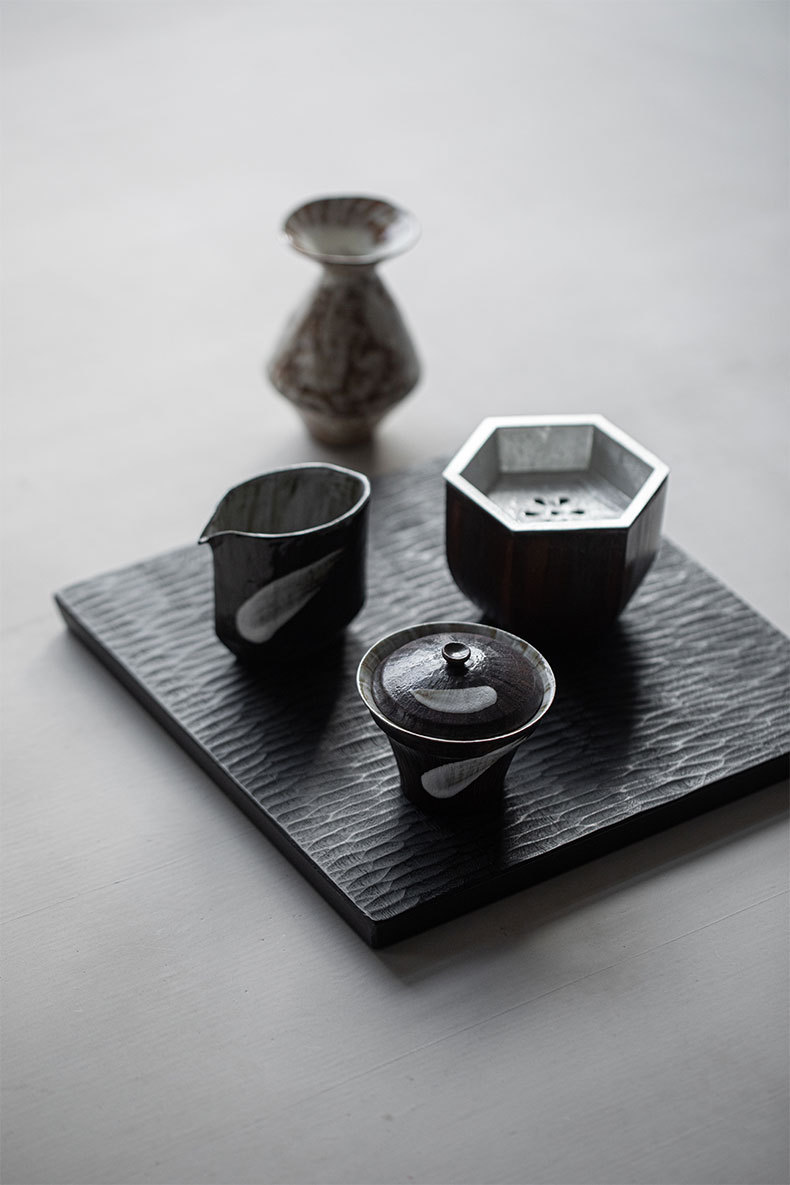 Wabisabi Style Ceramic Hexgonal Tea Basin With Tin Cover4 Wabisabi Style Ceramic Hexgonal Tea Basin With Tin Cover
