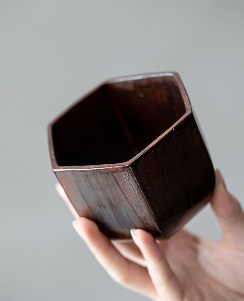 Wabisabi Style Ceramic Hexgonal Tea Basin With Tin Cover5 Wabisabi Style Ceramic Hexgonal Tea Basin With Tin Cover